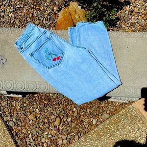 Blue Pants With a Painted Cherry On The Back